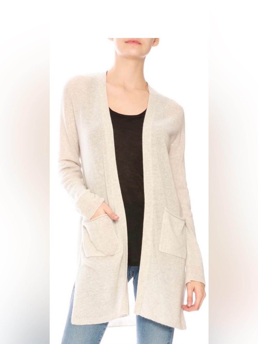 ATM Anthony Thomas Melillo Longline Cashmere Cardigan. Light oatmeal/grey. M